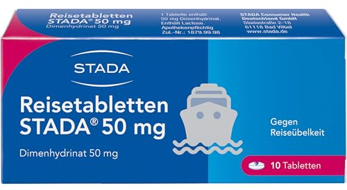 Reisetabletten STADA 50 mg, zur Vorbeugung und Behandlung von Reisekrankheit, Schwindel, Übelkeit und Erbrechen, 10 Stk