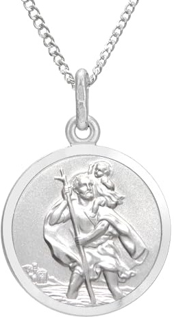 Alexander Castle 925 Sterling Silber Heiliger Christophorus Anhänger Halskette - 16mm St Christopher mit 18 Silber Kette & Schmuck Geschenk-Box