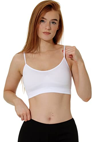 Yenita 3er Pack Damen Bustier, Seamless Bra Top ohne Seitennähte, Spaghettiträger, Wohlfühl-BH, Weiss, Gr. S
