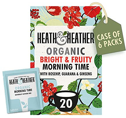 Heath & Heather - Organic Morning Time Tea with Hibiscus, Spearmint & Guarana • Uplifting Botanical Blend for Daily Energy • Vegan • Multipack 6 x 20 Boxes (120 Tea Bags)