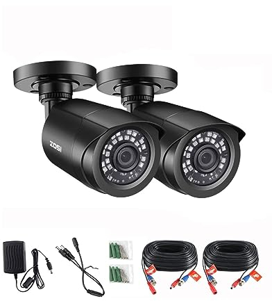 ZOSI 2 Pack 1080P Security Camera Outdoor with 80ft Night Vision, IP66 Weatherproof, Motion Detection, CCTV Surveillance Bullet Cameras Only Support TVI DVR,1080p 2 Tvi Bullet Camera -Black