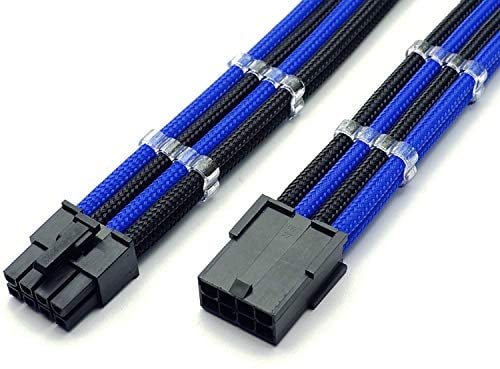 Shakmods 8 Pin ATX CPU Motherboard Sleeved Extension Cable 30cm + 2 Cable Combs (Dark Blue & Black)