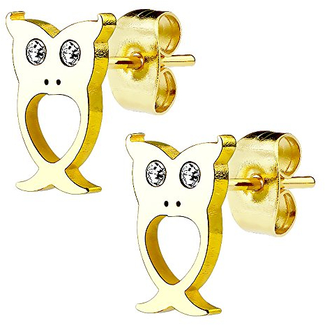 Mianova Ohrringe Stecker Ohrstecker Studs Klein mit Eulen Gold Vergoldet mit Kristallen für Damen Kinder