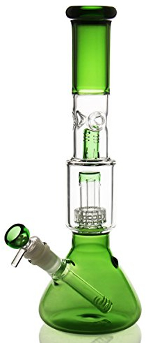 Bong en verre vert, tête de 14,5 cm, taille 34 cm, 500 g, percolateur, tamis