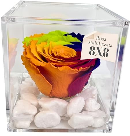 PremiumRose Rose Stabilisée Parfumée Cube 8cm Vraie Rose Eternelle, Idée Cadeau Maman, Petite Amie, Idée Cadeau d'anniversaire, Remise de Diplôme (Multicolore A 1800)
