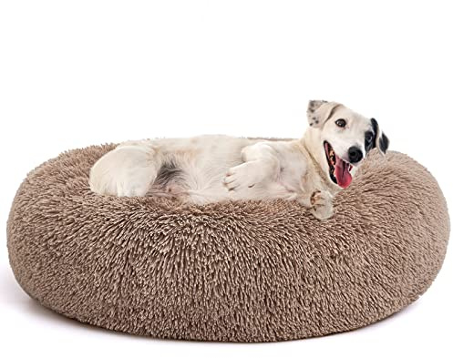 MIXJOY Orthopedic Dog Bed Comfortable Donut Cuddler Round Dog Bed Ultra Soft Washable Dog and Cat Cushion Bed (30'' x 30'') (Brown)