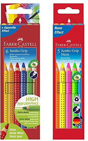 Faber-Castell 110906 - Buntstifte Jumbo Grip, 6er Kartonetui + 5er Jumbo Grip Neon
