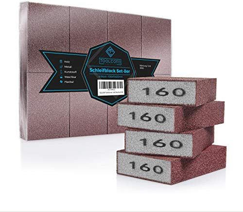 TOOLCORE® Schleifschwamm | 8 Stück - K160 | Flexibel & Waschbar | Holz-Metall-Kunststoff | Schleifpapier, Handschleifer, Schleifklotz, Schleifblock