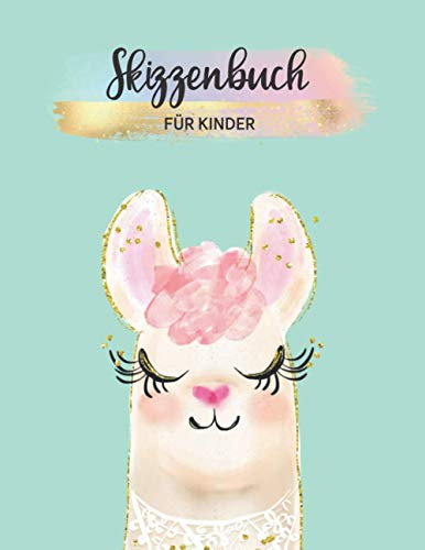 Skizzenbuch für Kinder: A4 Blanko 112 leere Seiten | Kreativheft zum Zeichnen, Malen und Skizzieren für Mädchen | schönes Geschenk | Malheft Lama mint