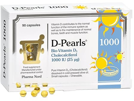 Pharma Nord D-Pearls Vitamin D3 1000 IU | High Absorption | 90 Caps | Immune Support | Supports normal immune function, bones, teeth and muscle function with Vitamin D3
