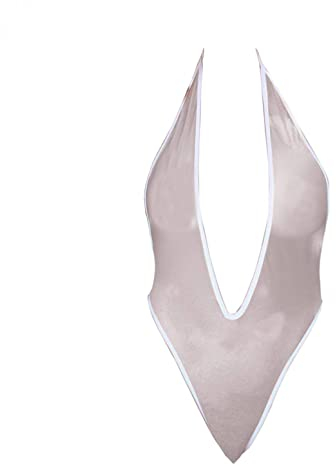 Julhold Einteiler Dessous Unterwäsche für Frauen Sexy Tiefer V-Ausschnitt Ausschnitt Babydoll Pyjama Set Jumpsuits Bodysuit Nachtwäsche(Weiß,M)