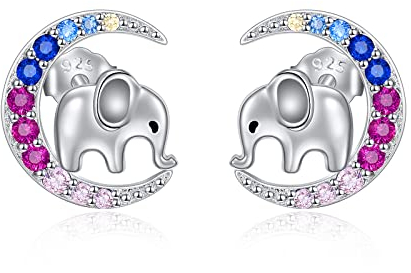 YFN Elefant Ohrringe Sterling Silber Elefant Mond Ohrstecker Schmuck Geschenke für Damen Mädchen