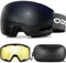 Odoland Skibrille Snowboardbrille für Damen und Herren mit 2 Magnetische Wechselglas und Hülle Anti-Fog UV-Schutz Helmkompatible für Jungen und Mädchen zum Snowboard Skifahren Schwarz