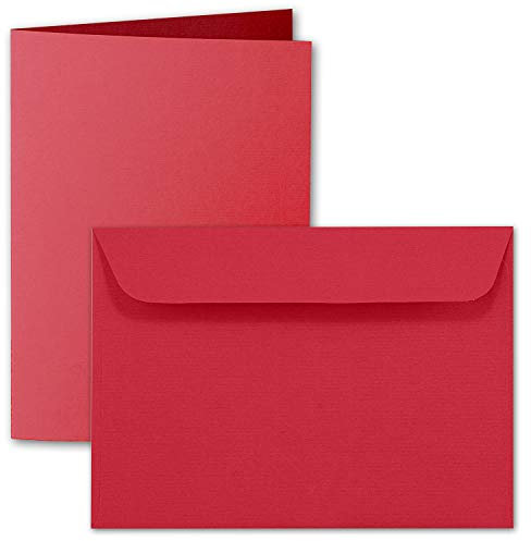 ARTOZ 15x DIN A6 Faltkarten-Set mit Umschlägen - Rot (Rot) - 105 x 148 mm - gerippte Bastelkarten blanko mit Brief-Umschlägen - 220 g/m²
