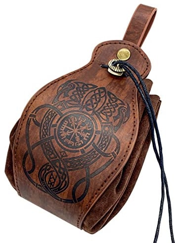 Mittelalterliche Gürteltasche, Wikinger Kunstleder Münztasche Braun Tragbare Drawstring Würfeltasche Renaissance LARP Gürteltasche für Bogenschießen Cospaly