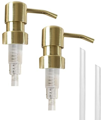 MAISONOVO Universal Soap Dispenser Pump | Stainless Steel Soap Pump Replacement | Replacement Soap Dispenser Pump for Plastic and Glass Soap Dispenser Bottles | 2 x Gold Pumps