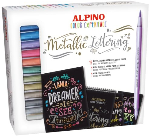 Alpino Color Experience Kit Metallic Lettering | Pennarelli Metallici Lettering | Pennarelli a doppia punta per Lettering | Lettering e Calligrafia