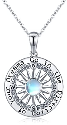 Kompass Halskette Damen,925 Sterling Silber Mondstein Halskette Keltisches Kompass Anhänger Schmuck Geschenke für Damen
