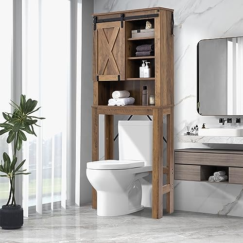 GOPLUS Meuble WC Étagère de Salle de Bain, Rangement au Dessus des Toilettes WC ou Lave-Linge, Armoire et 4 Étagères Ouvertes, 67 x 25 x 172 CM, Marron