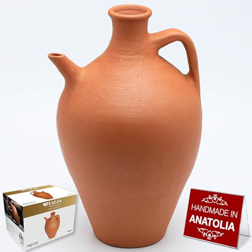 Hakan Grand pichet en terre cuite faite à la main non émaillé avec bec verseur - Décoration d'intérieur naturelle - Bouteille vintage en faïence - 4,6 l - 4,5 l