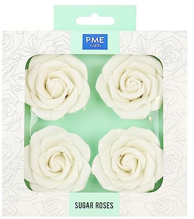 4 PME Blanc Sucre Roses Gâteau Décorations, 62 mm