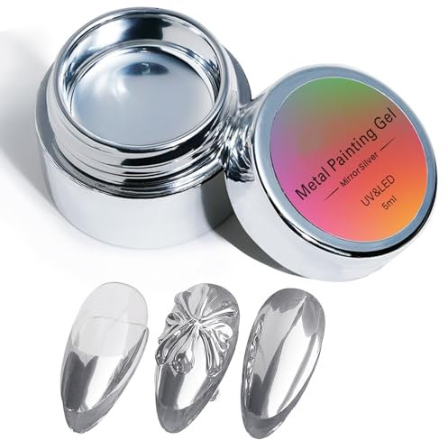 Metallic Painting Gel - 5ml Silver Metal Painted Gel Nail Polish - Reflective High Shine Nail Polish Soak Off UV/LED - Drawing Mirror Nail Gel Polish