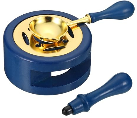 PATIKIL Wax Seal Kit, Blue, Wood & Metal, 1 Set Warmer, Spoon, Stamp Handle, Melt Stove Pot Furnace Tool for Melting Wax Sealing Beads
