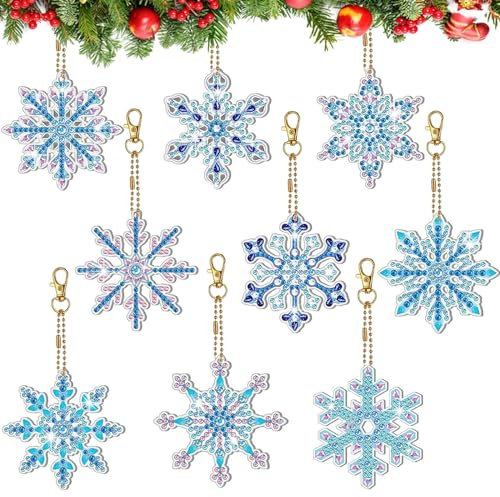 Schneeflocken Diamant Painting Weihnachten Deko, 9 Stück 5D Doppelseitige Schneeflocken Craft Buddy Diamond Painting Weihnachten Anhänger Schlüsselanhänger Winter Dekor Ornamente