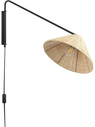 Wandleuchte Rattan natürlich 1-flammig Kegelform verstellbar Boho Palena