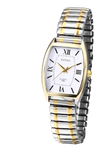 JewelryWe Damenuhr Elastisch Edelstahl Rechteckig: Klassische Uhren Damen Analog Quarz Armbanduhr Frauen Edelstahl Stretch Armband Lässige Uhr mit Rechteck Römischen Ziffern Zifferblatt