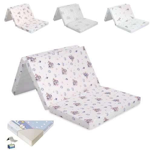 Lorelli Baby Matratze Classic atmungsaktiv, Kindermatratze 60 x 120 cm faltbar mit abnehmbarem und waschbarem Bezug, Bequeme Babymatratze aus hochwertigem Schaum für Reisebett und Kinderbett, Blau
