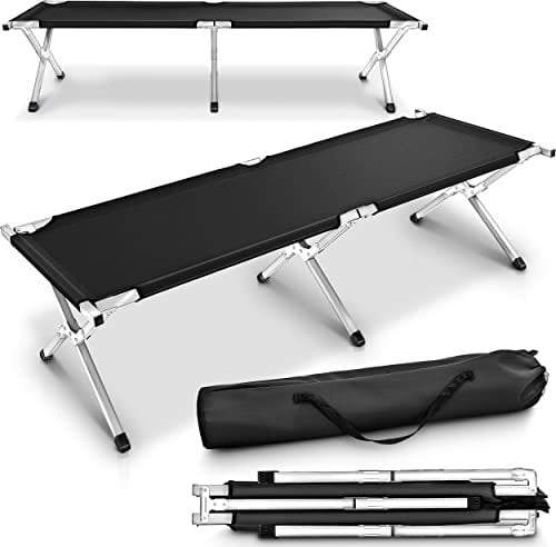 TRESKO XXL Campingbett Feldbett 210 x 90 x 42 cm Metallrohr - Belastbarkeit bis 150kg (Schwarz)