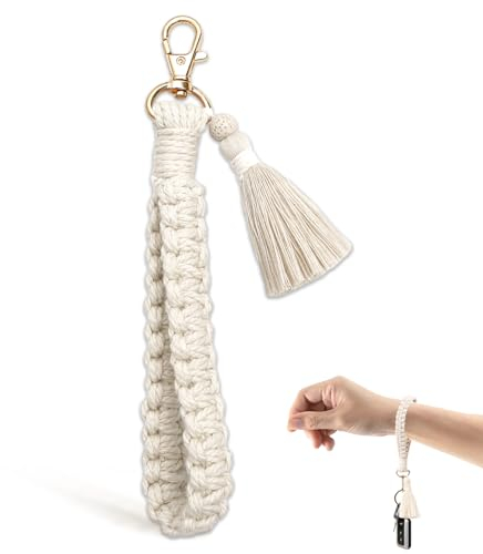 Cozevdnt Makramee-Armband-Schlüsselanhänger, Boho Geflochtener Schlüsselanhänger, Handgewebt Damen-Schlüsselanhänger, Handgelenk-Lanyard für Schlüssel, Auto Schlüsselanhänger für Damen