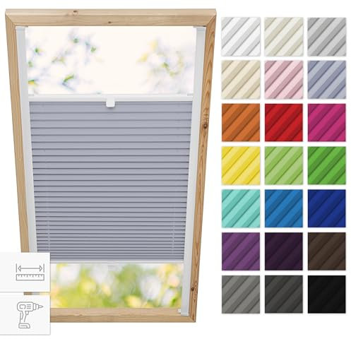 Estika® Dachfenster plissee mit Bohren für Velux Fenster - Modell: M06 - Stofffarbe: Grau-violett - Dachfenster Rollo, Fensterrollo innen, Fenster plissee