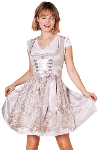 Krüger MADL Dirndl Vivien mit Spitzenschürze 414867 | Beige 50cm 42