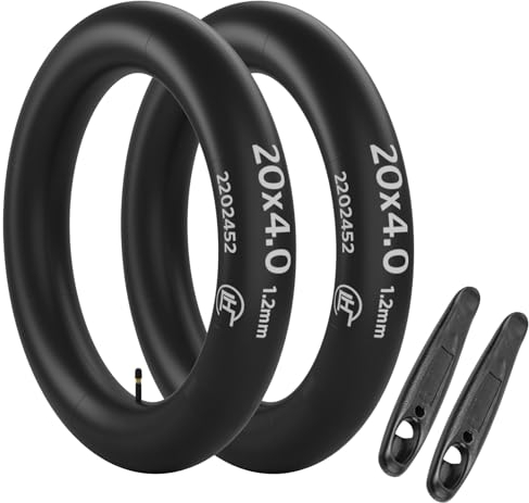 OUXI 20 Zoll Fat Fahrradschlauch, 20x4.0 Schlauch, 20'' Fettschlauch Geeignet Größe 20x4.0 E-Mountainbike Fahrradschlauch Elektrofahrrad Schlauch AV32mm Schrader Venti, 2er-Pack