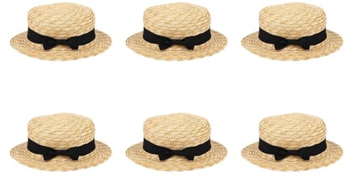 Abledance 6X Cute Child Straw Hat Bowknot Sun Hat Kids Large Brim Beach Summer Boater Beach Ribbon Round Flat Top Fedora Hat