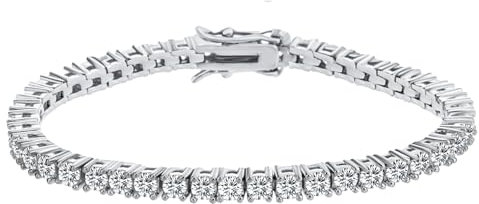 Dunnett Taylor White Gold Plated 3mm Cubic Zirconia Classic Tennis Bracelet for Women