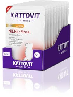 KATTOVIT - Niere/Renal Nassfutter für Katzen | Zur Unterstützung der Nierenfunktion für ausgewachsene Katzen. Diätfutter als Alleinfuttermittel im Frischebeutel | 10 x 85 g Huhn
