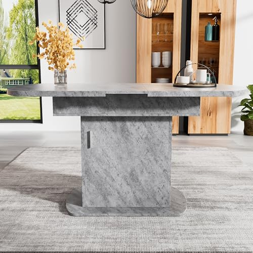 BXEYXE Ausziehbarer ovaler Esstisch,L110/130*W70*H75,Esstisch mit Stauraum,Kaffee-Freizeittisch,moderner minimalistischer Esstisch platzsparender multifunktionaler Esstisch,Betonoptik+silberner Griff