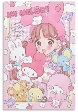 Kawaii Anime-Poster mit pinkem Mädchen, Motiv: Meine süße Melodie für Wanddekoration, Leinwand, Wandkunst für Wohnzimmer, 30 x 45 cm