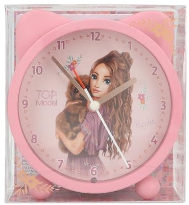 Depesche 13226 TOPModel Floral - Wecker in Rosa für Kinder, mit Model-Motiv und Ohren, lautlose Uhr mit Licht-Funktion, inklusive Batterie