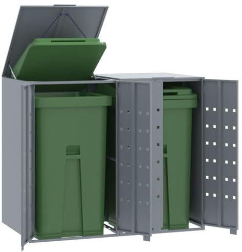 Azzrora Double Wheelie Bin Shed Wheelie Bin Storage Bin Storage for Wheelie Bins Wheelie Bin Hideaways Wheelie Bin Storage for 2 Bins Steel Grey 138x79x117 cm