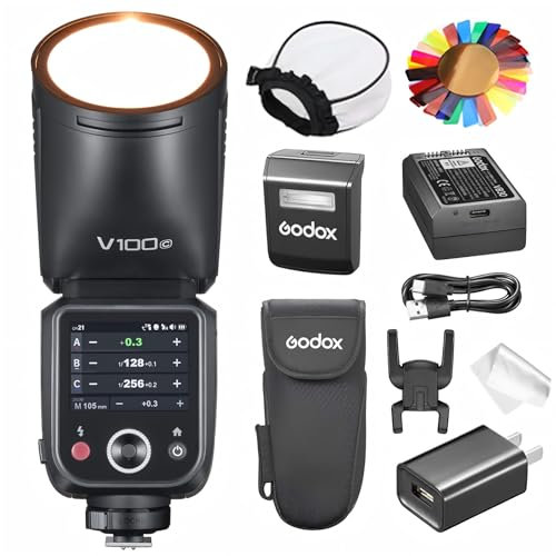 Godox V100C Camera Flash Speedlite, V100 C 100W Touch Screen Flash, HSS 1/8000s Sync,Compatible with Canon EOS R RP R5 R6 R5 Mark II,R6 Mark II, 90D 750D, 5D Mark IV, 6D Mark II M50 M3