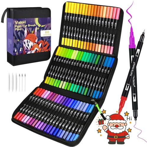 Vakki Dual Brush Pen Set,Filzstifte 60 Farben Dual Tip Stifte Fineliner, Pinselstifte Für Erwachsene, Filzstifte Dicke und Dünne für Malbücher, Manga stifte Malstifte