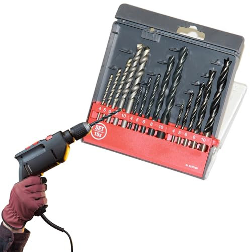 sopomarkt24 Bohrer Satz 15-teilig in SB Kunststoffbox, HM Steinbohrer, HSS Metallbohrer und CV Holzbohrer, Größen 4-10mm, für präzises Bohren in Metall, Stein und Holz, DIN 8039, DIN 338