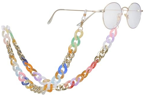 Dreamtimes Acryl Brillenkette Bunte Rechteckige Perlen Modische Leichte Anti-Rutsch Brillenhalter für Frauen Männer (Buntes)