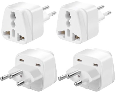 4-Pack UK to Switzerland Plug Adapter, VSEER Swiss Power Converter Grounded Universal Travel Adapter 3 Pin Switzerland, Jordan International Type J Plug (White)