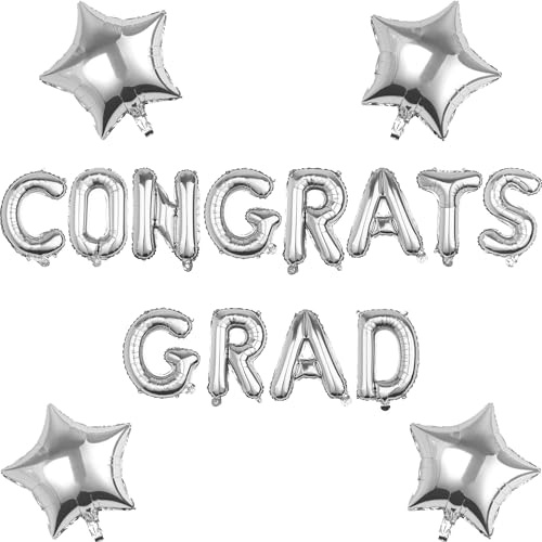 Pargleev Congrats Grad Luftballons mit Stern hängende Folienballons Brief für 2025 Grad Abschluss Ruhestand Party Dekorationen Silber