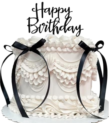 TELAIN Tortendeko Set Mit 6 Schwarzen Bögen Und Happy Birthday Schild, Kuchendeko Für Geburtstag, Vintage Cake Topper Für Coquette Party